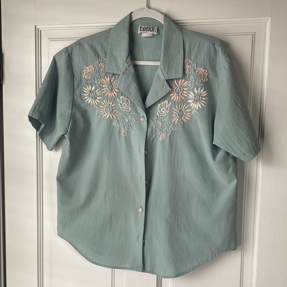 Vintage Tops - Vintage Teddi Embroidered Floral Blouse - large Y2K